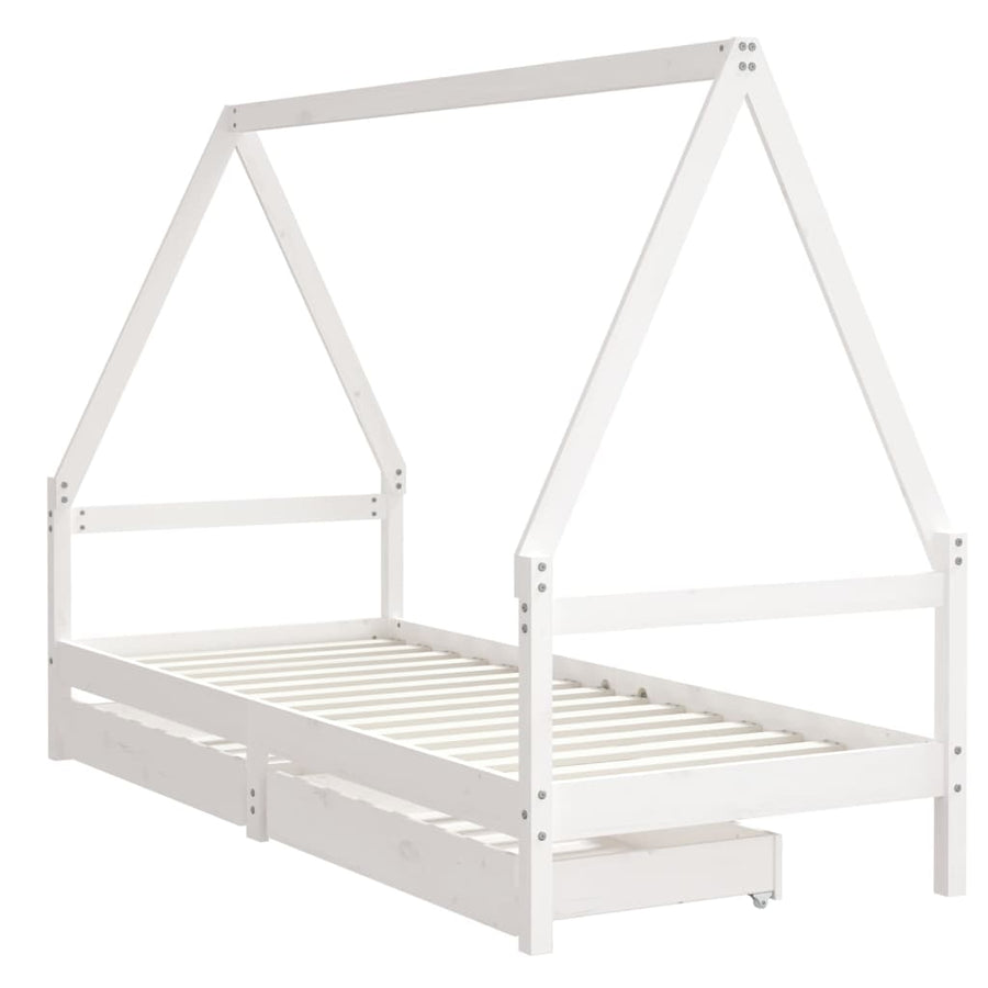 Kinderbedframe Met Lades 80X200 Cm Massief Grenenhout Wit
