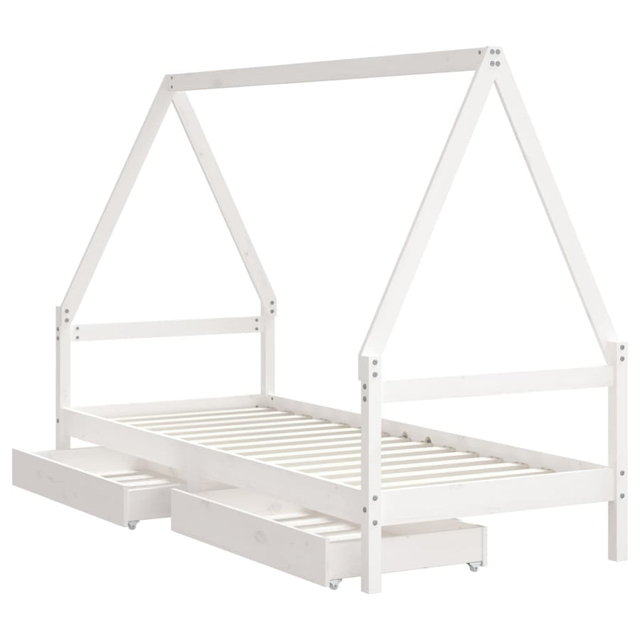 Kinderbedframe Met Lades 80X200 Cm Massief Grenenhout Wit