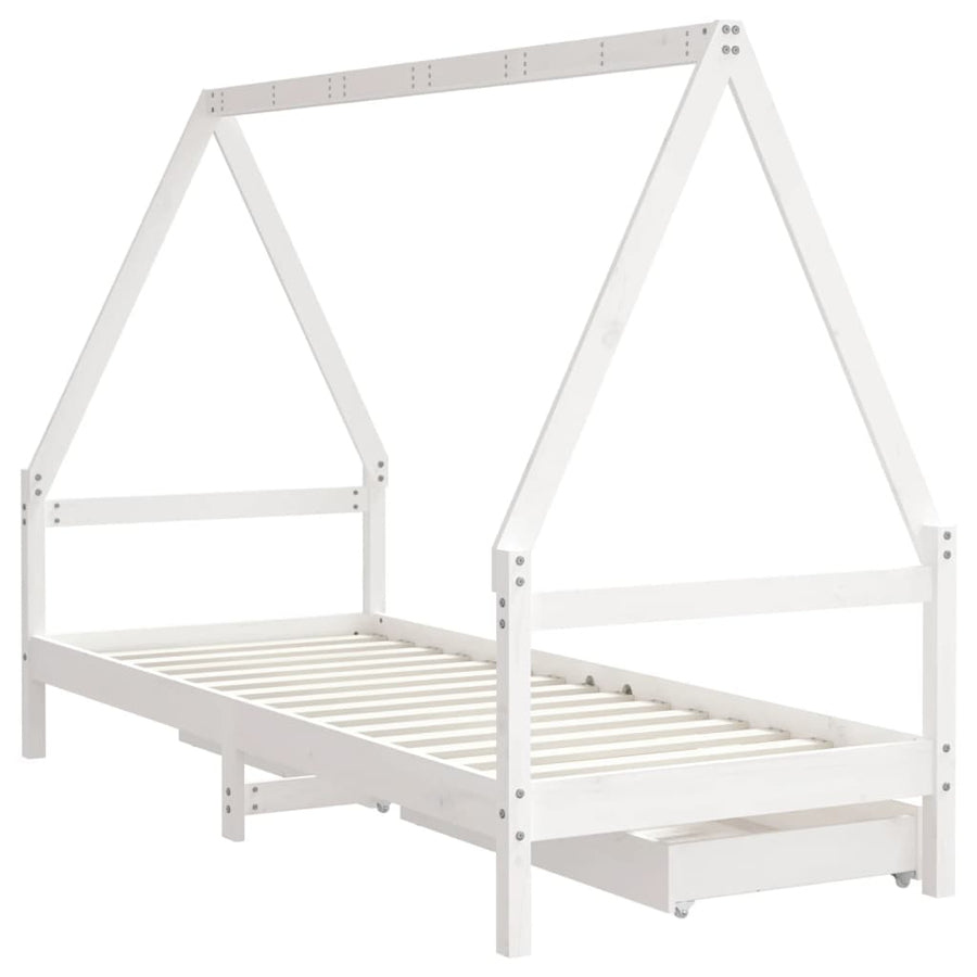 Kinderbedframe Met Lades 80X200 Cm Massief Grenenhout Wit