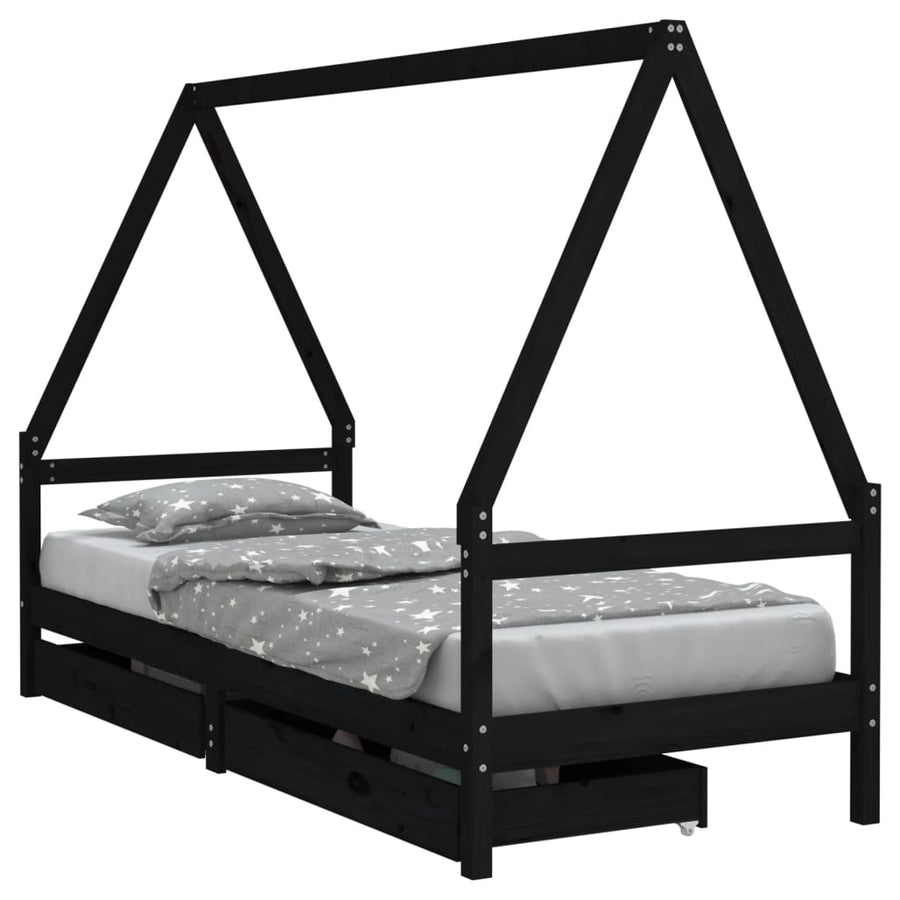 Kinderbedframe 80X200 Cm Massief Grenenhout Zwart