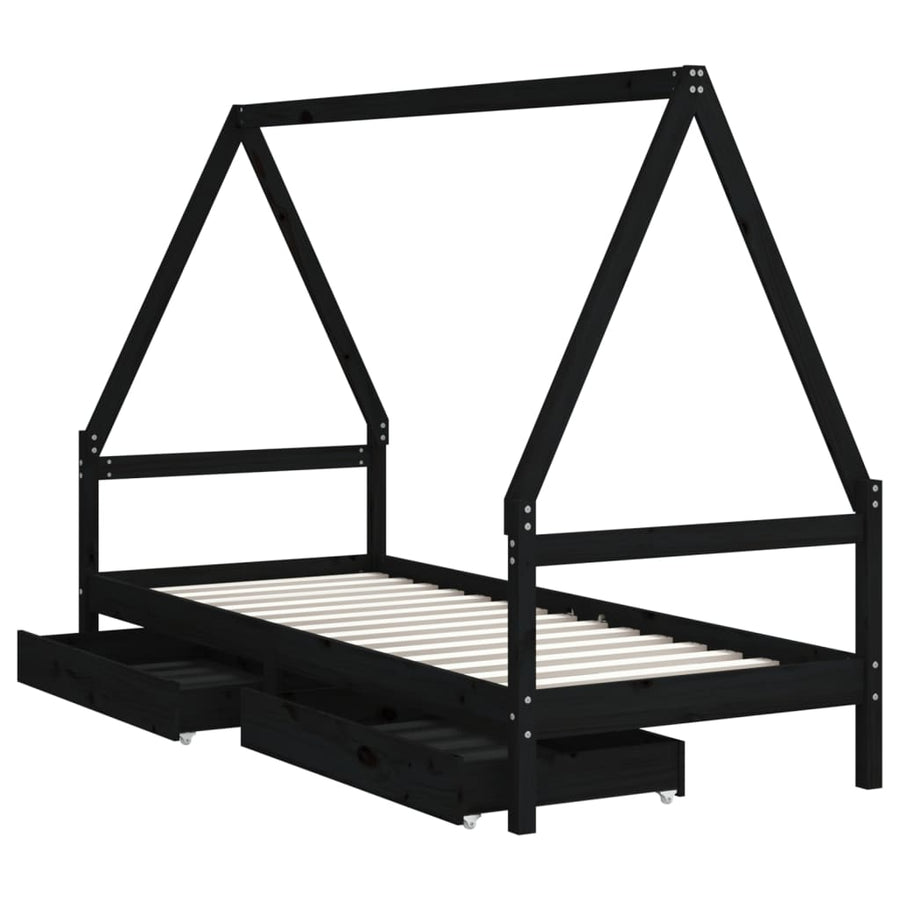 Kinderbedframe 80X200 Cm Massief Grenenhout Zwart