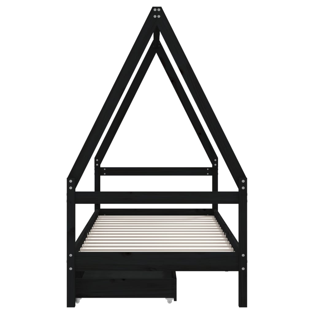 Kinderbedframe 80X200 Cm Massief Grenenhout Zwart
