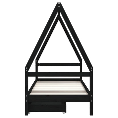 Kinderbedframe 80X200 Cm Massief Grenenhout Zwart