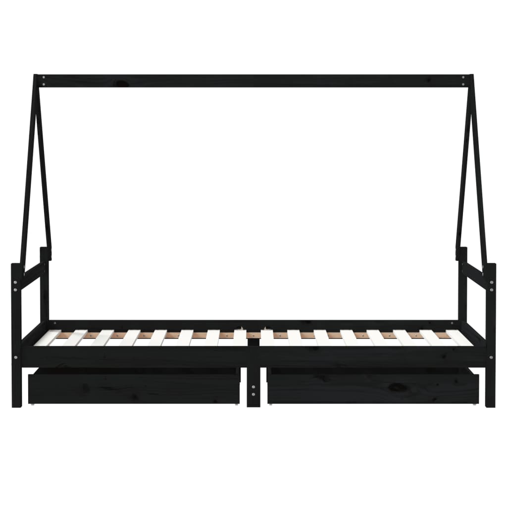 Kinderbedframe 80X200 Cm Massief Grenenhout Zwart