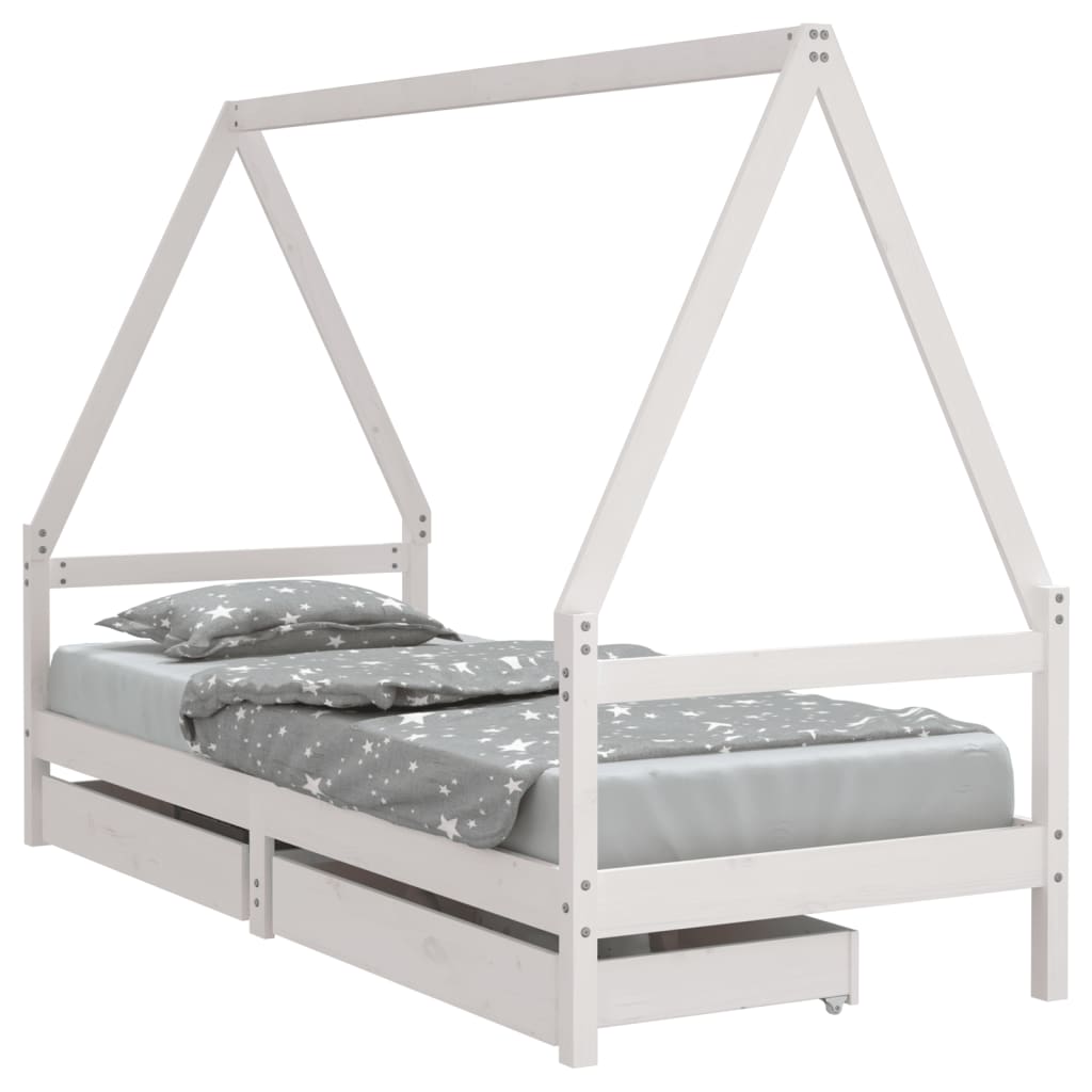 Kinderbedframe Met Lades 90X200 Cm Massief Grenenhout Wit