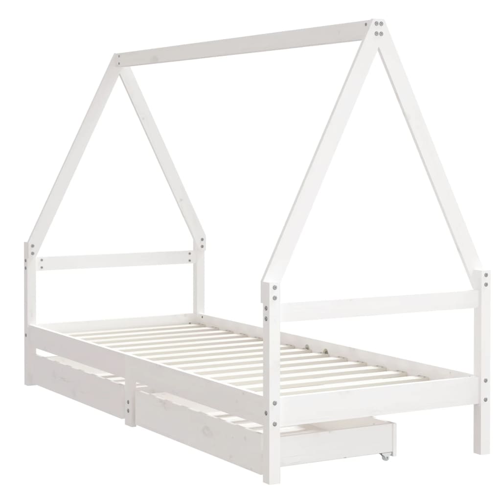 Kinderbedframe Met Lades 90X200 Cm Massief Grenenhout Wit