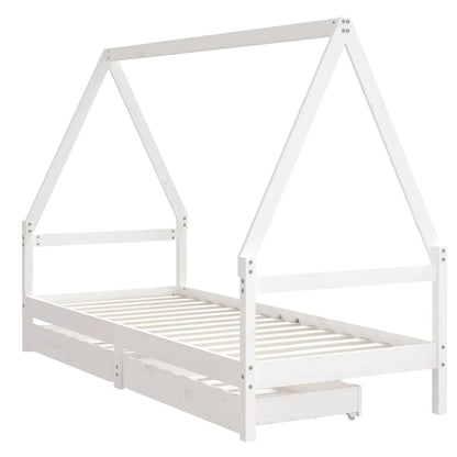 Kinderbedframe Met Lades 90X200 Cm Massief Grenenhout Wit
