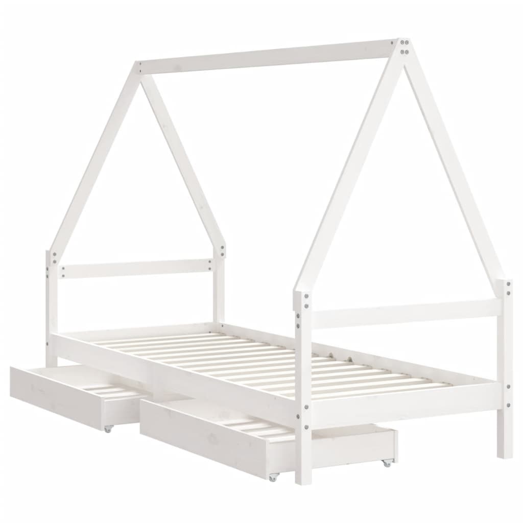 Kinderbedframe Met Lades 90X200 Cm Massief Grenenhout Wit
