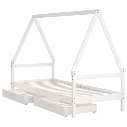 Kinderbedframe Met Lades 90X200 Cm Massief Grenenhout Wit