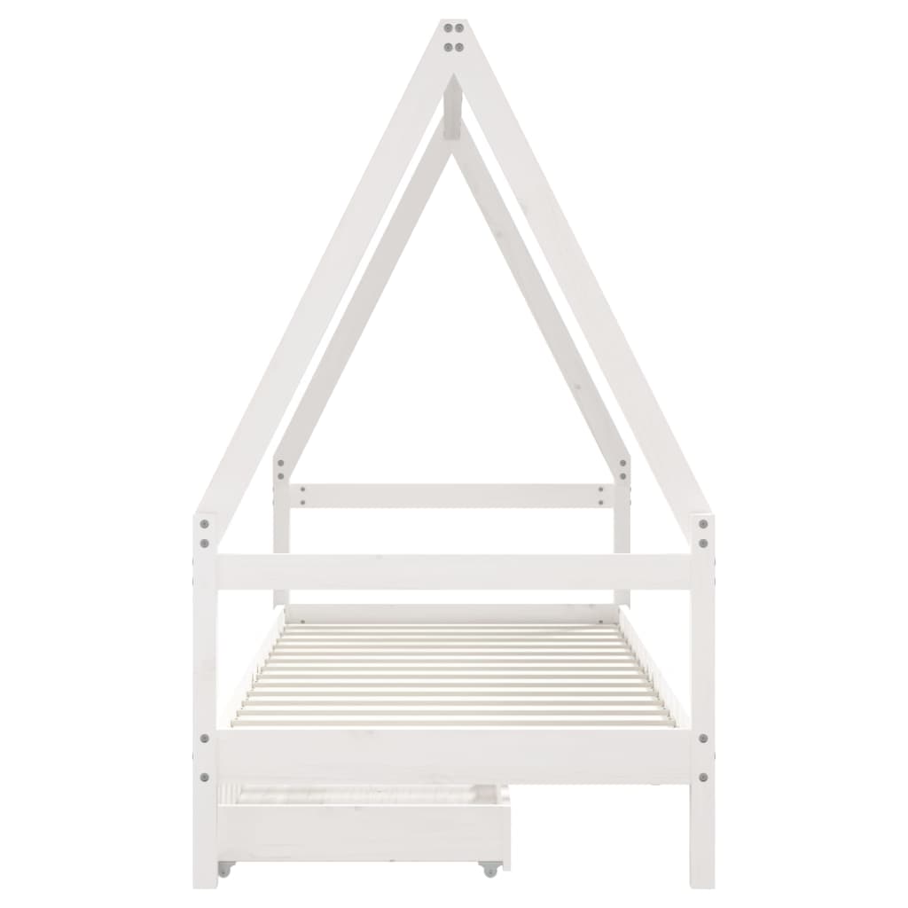 Kinderbedframe Met Lades 90X200 Cm Massief Grenenhout Wit
