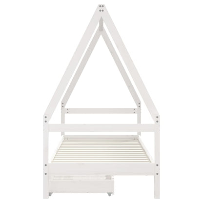 Kinderbedframe Met Lades 90X200 Cm Massief Grenenhout Wit