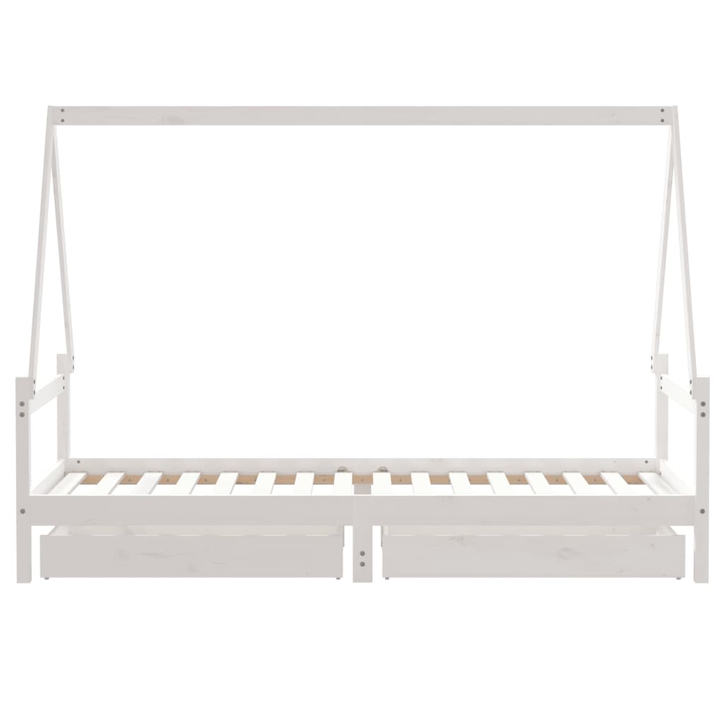 Kinderbedframe Met Lades 90X200 Cm Massief Grenenhout Wit