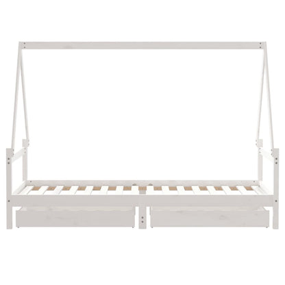 Kinderbedframe Met Lades 90X200 Cm Massief Grenenhout Wit