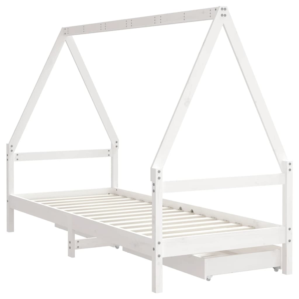 Kinderbedframe Met Lades 90X200 Cm Massief Grenenhout Wit