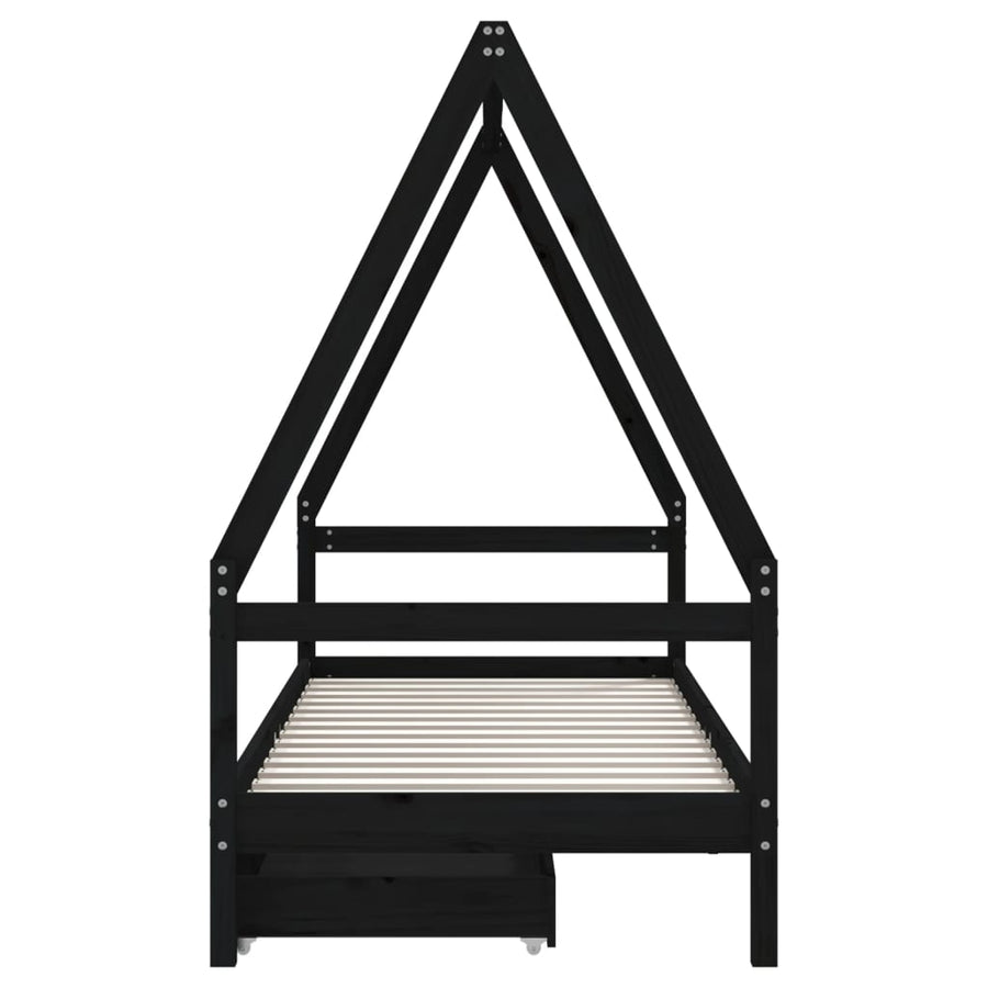 Kinderbedframe Met Lades 90X200 Cm Massief Grenenhout Zwart
