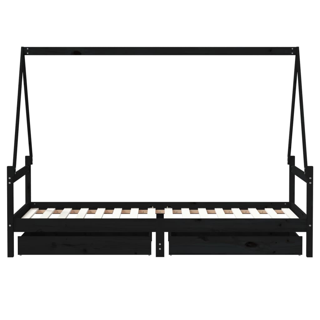 Kinderbedframe Met Lades 90X200 Cm Massief Grenenhout Zwart