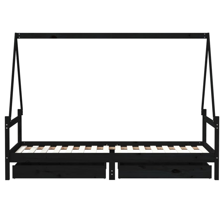 Kinderbedframe Met Lades 90X200 Cm Massief Grenenhout Zwart