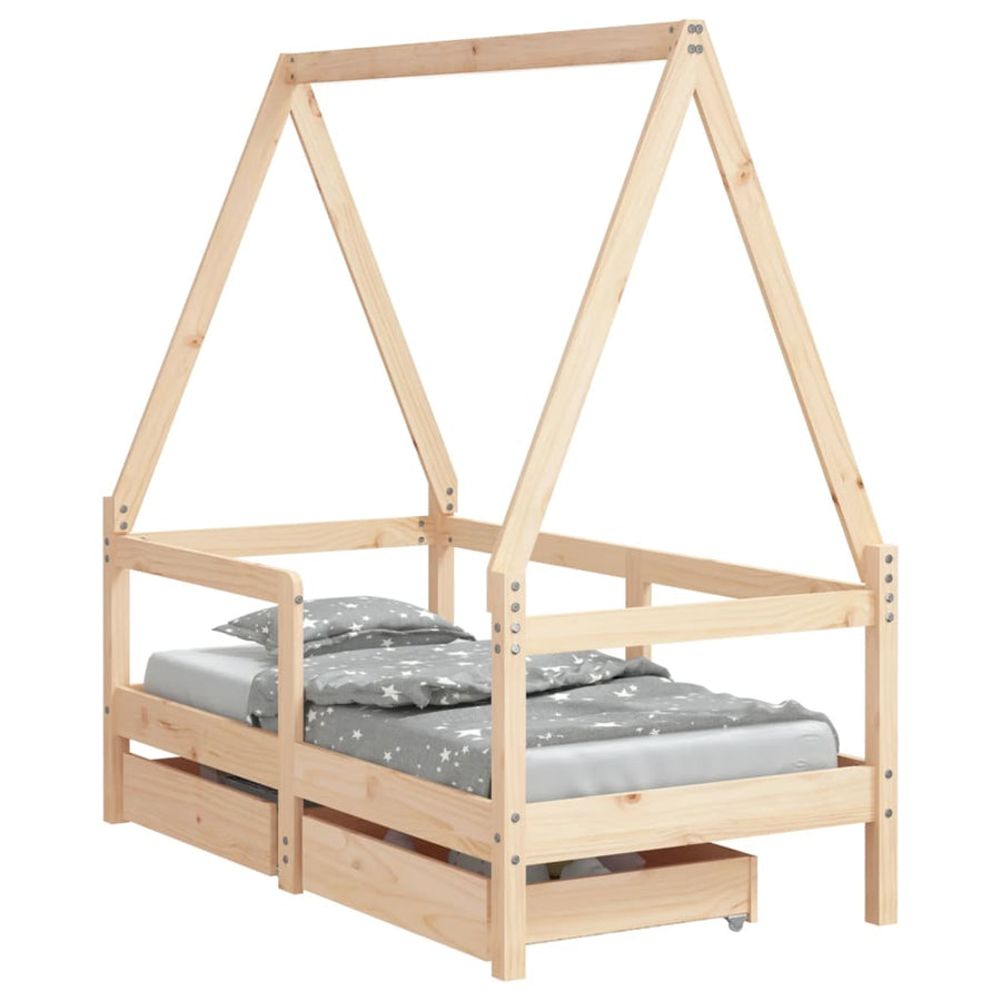 Kinderbedframe Met Lades 70X140 Cm Massief Grenenhout