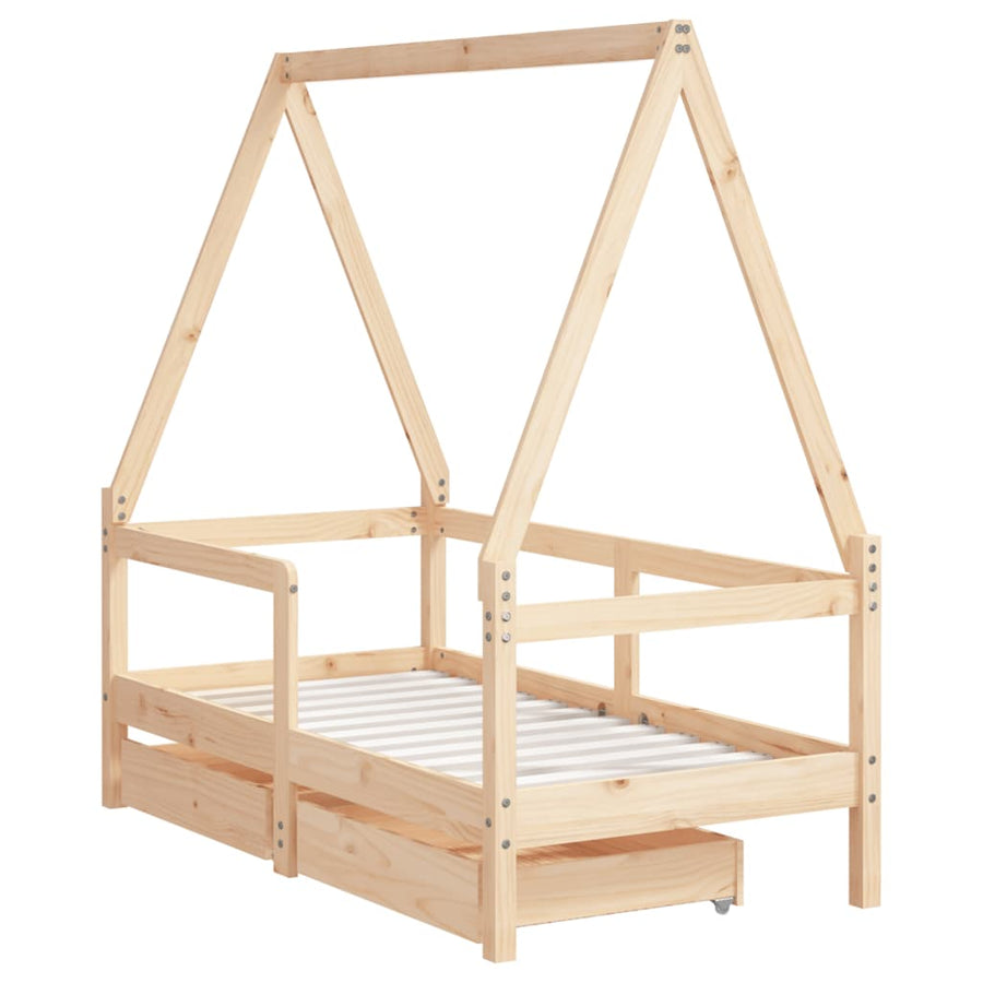 Kinderbedframe Met Lades 70X140 Cm Massief Grenenhout