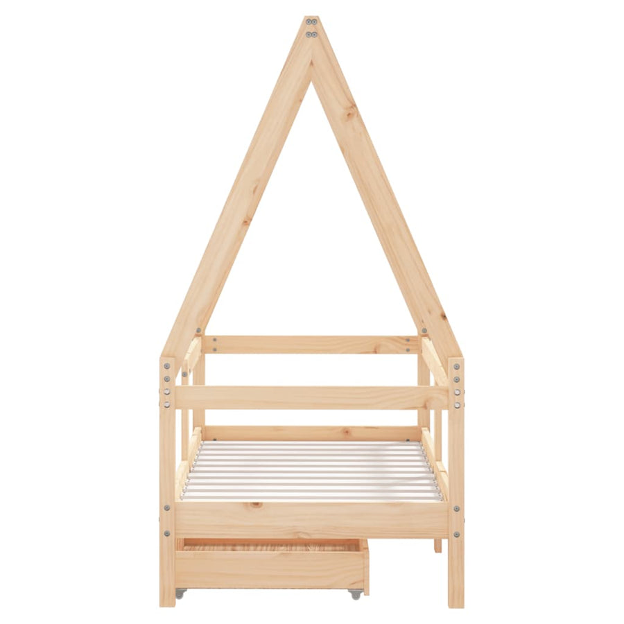 Kinderbedframe Met Lades 70X140 Cm Massief Grenenhout