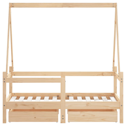 Kinderbedframe Met Lades 70X140 Cm Massief Grenenhout