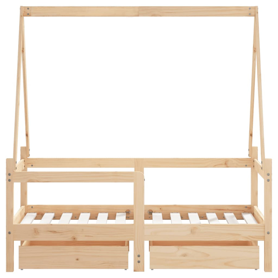 Kinderbedframe Met Lades 70X140 Cm Massief Grenenhout