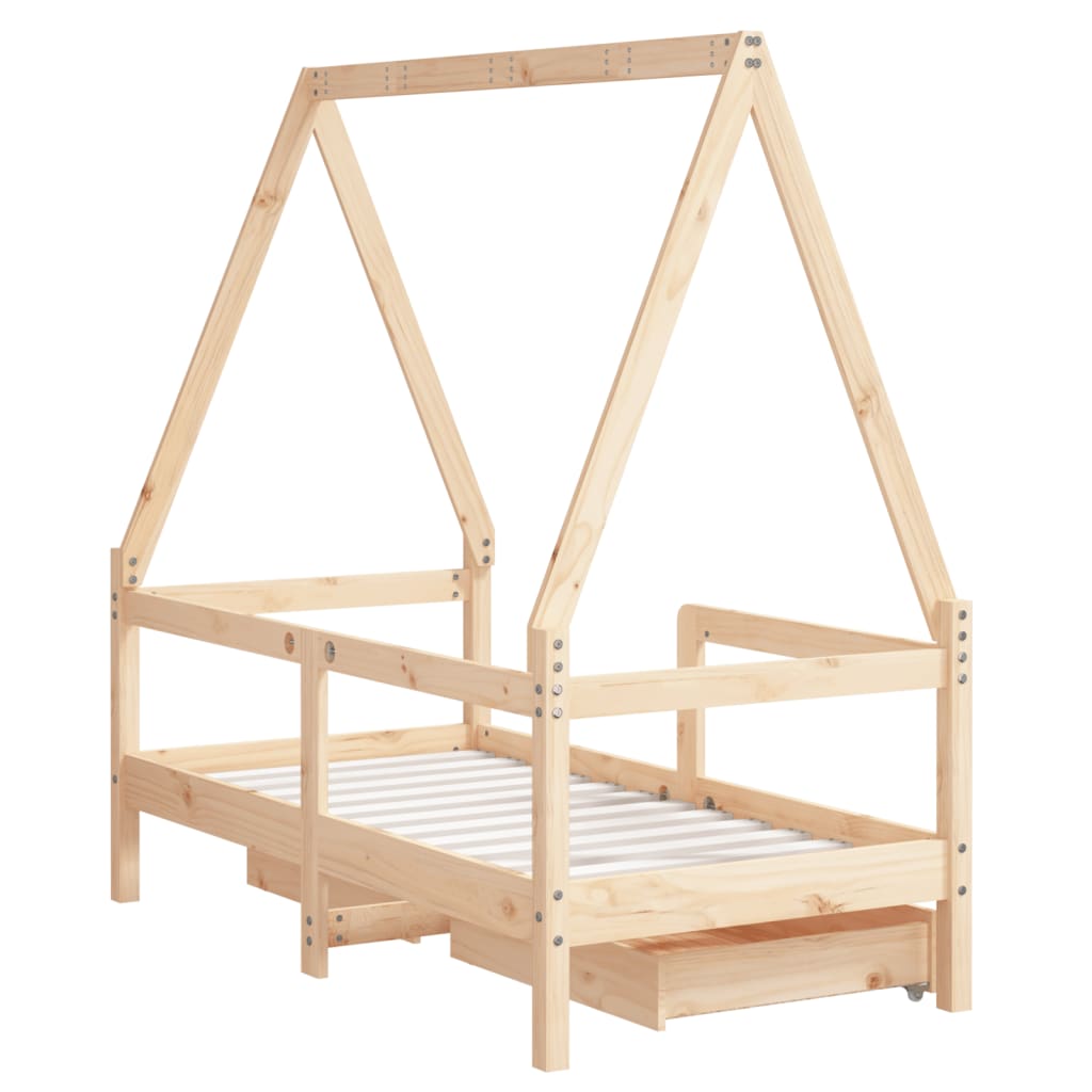 Kinderbedframe Met Lades 70X140 Cm Massief Grenenhout