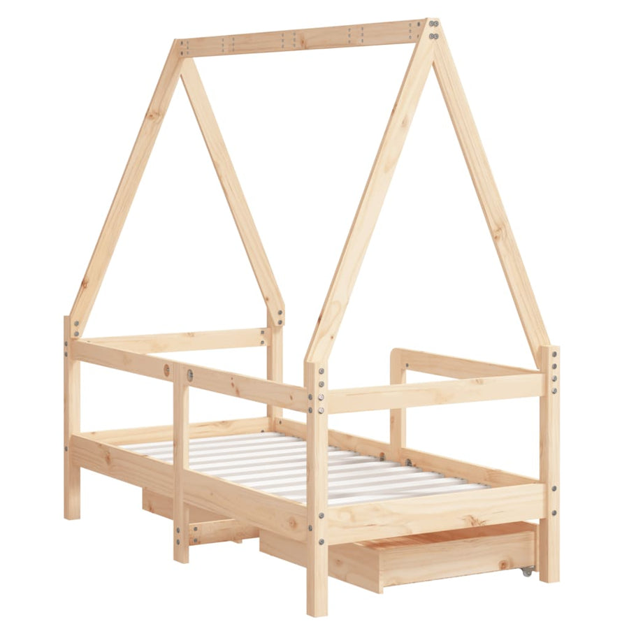 Kinderbedframe Met Lades 70X140 Cm Massief Grenenhout