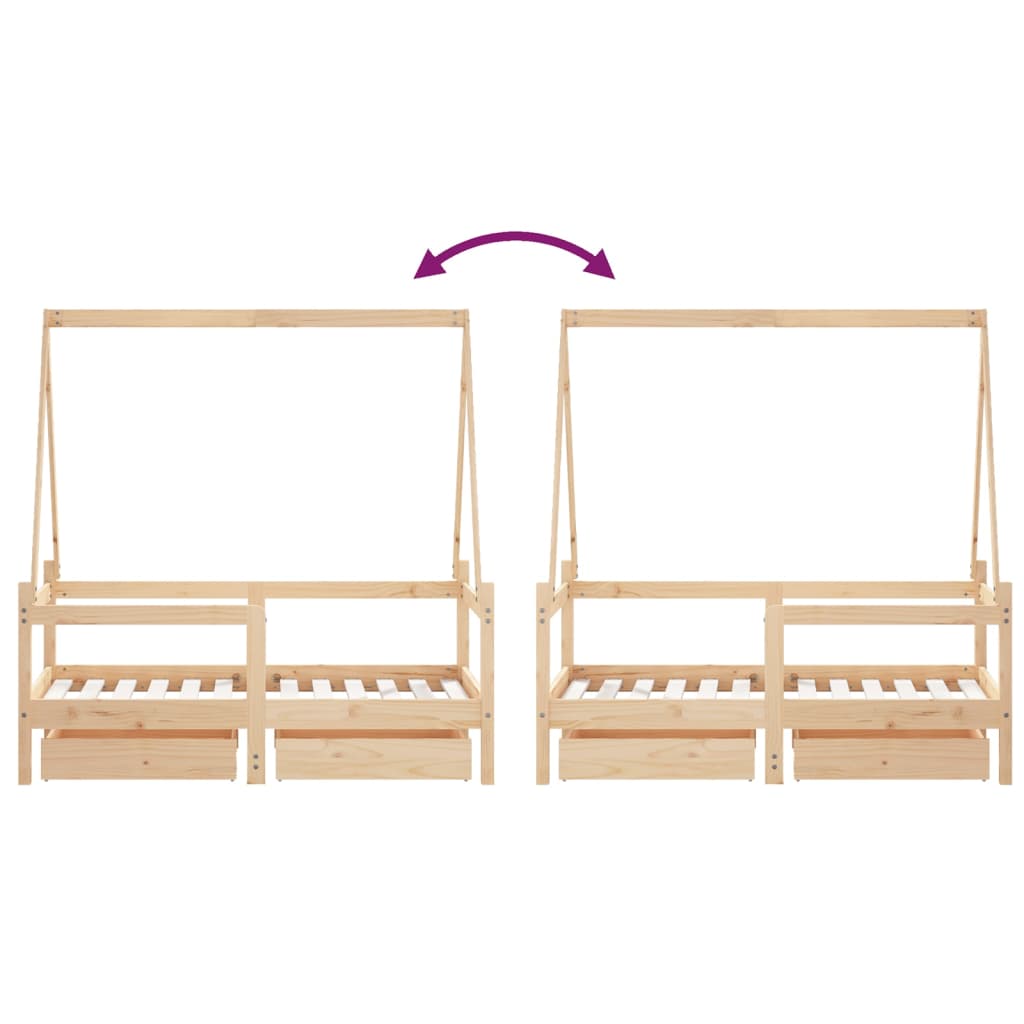 Kinderbedframe Met Lades 70X140 Cm Massief Grenenhout