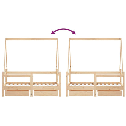 Kinderbedframe Met Lades 70X140 Cm Massief Grenenhout