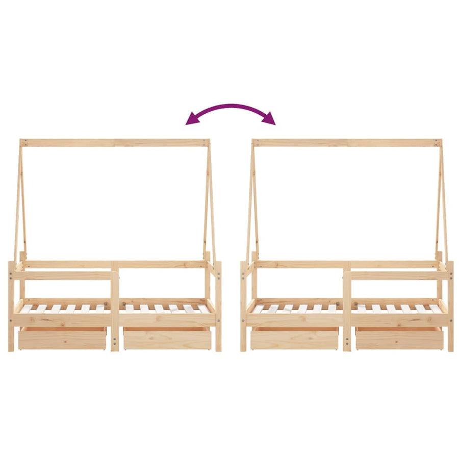 Kinderbedframe Met Lades 70X140 Cm Massief Grenenhout