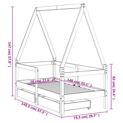 Kinderbedframe Met Lades 70X140 Cm Massief Grenenhout
