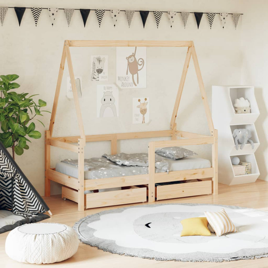 Kinderbedframe Met Lades 70X140 Cm Massief Grenenhout