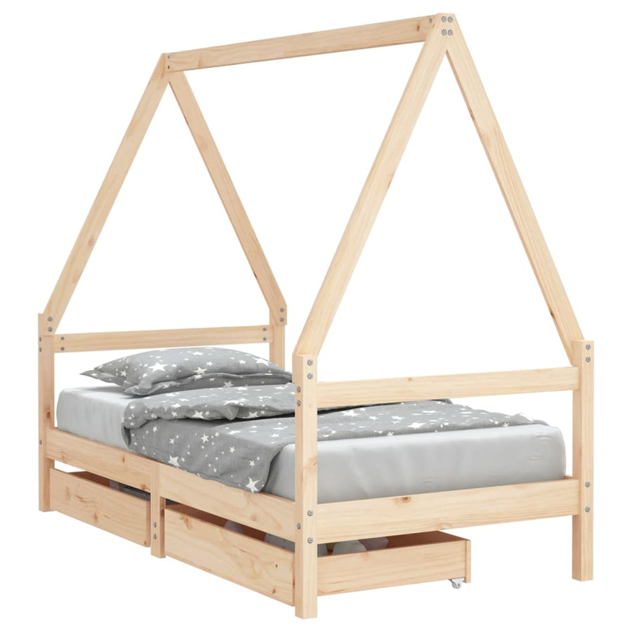 Kinderbedframe Met Lades Massief Grenenhout 80 x 160 cm Naturel