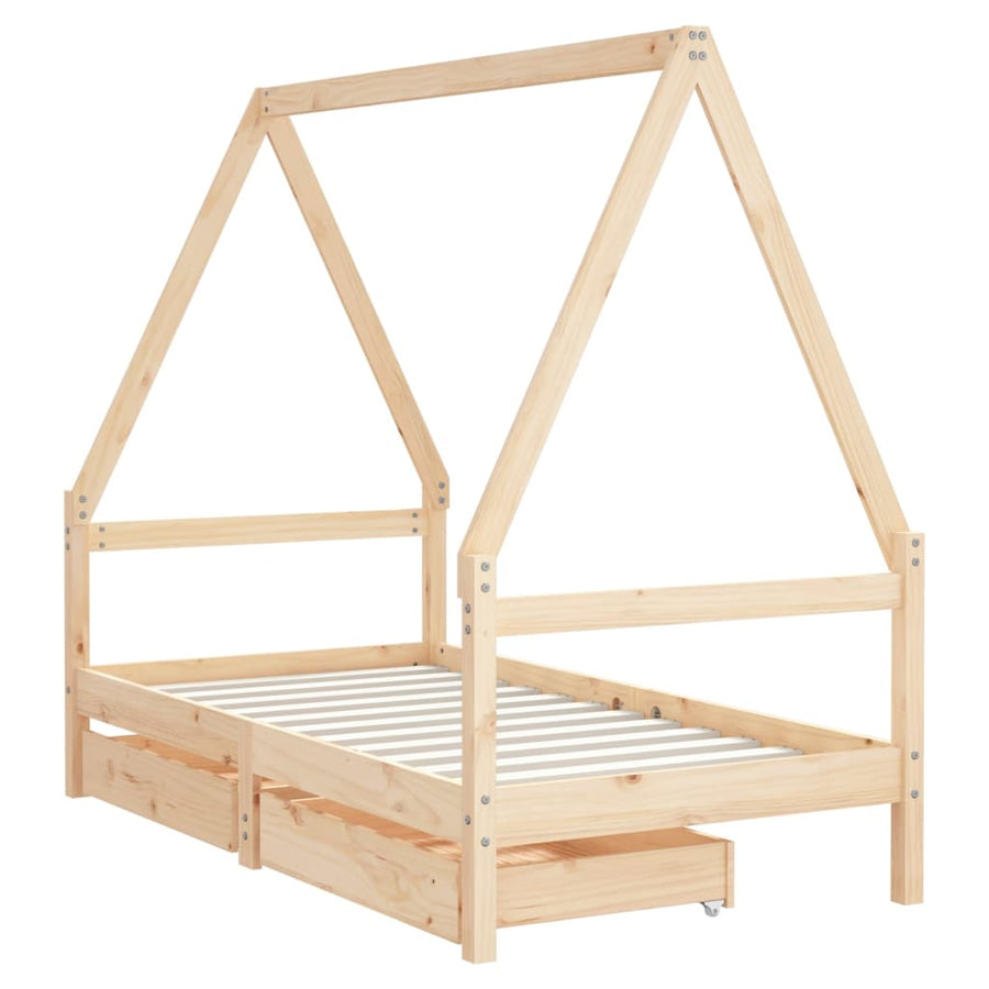 Kinderbedframe Met Lades Massief Grenenhout 80 x 160 cm Naturel