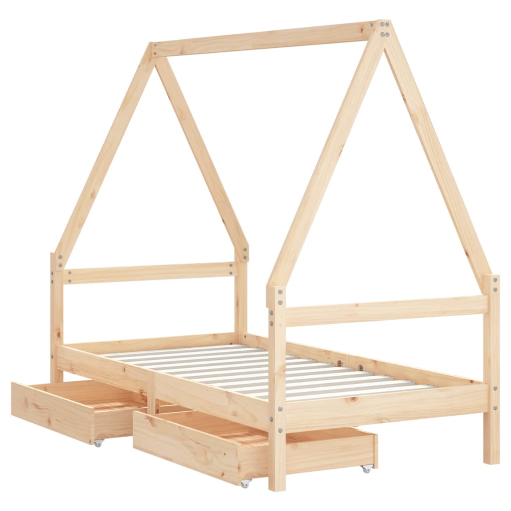 Kinderbedframe Met Lades Massief Grenenhout 80 x 160 cm Naturel