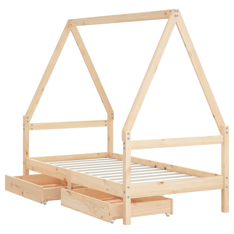 Kinderbedframe Met Lades Massief Grenenhout 80 x 160 cm Naturel
