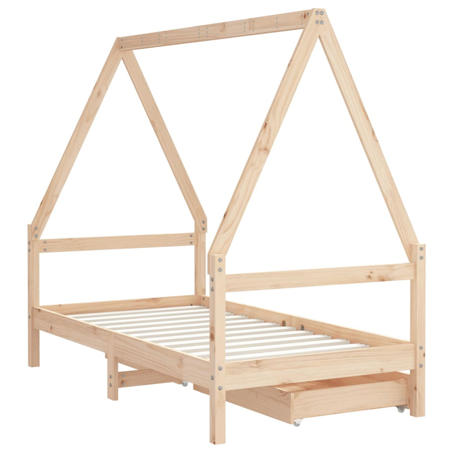 Kinderbedframe Met Lades Massief Grenenhout 80 x 160 cm Naturel