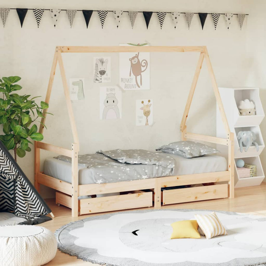 Kinderbedframe Met Lades Massief Grenenhout 80 x 160 cm Naturel