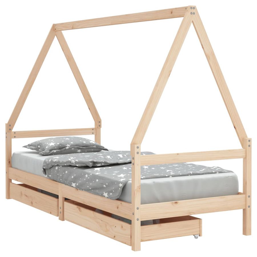 Kinderbedframe Met Lades 90X190 Cm Massief Grenenhout