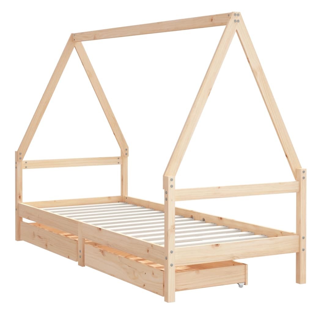 Kinderbedframe Met Lades 90X190 Cm Massief Grenenhout