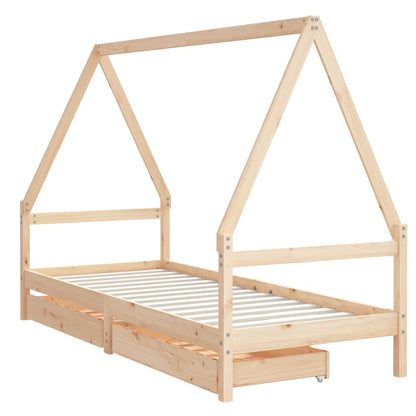 Kinderbedframe Met Lades 90X190 Cm Massief Grenenhout