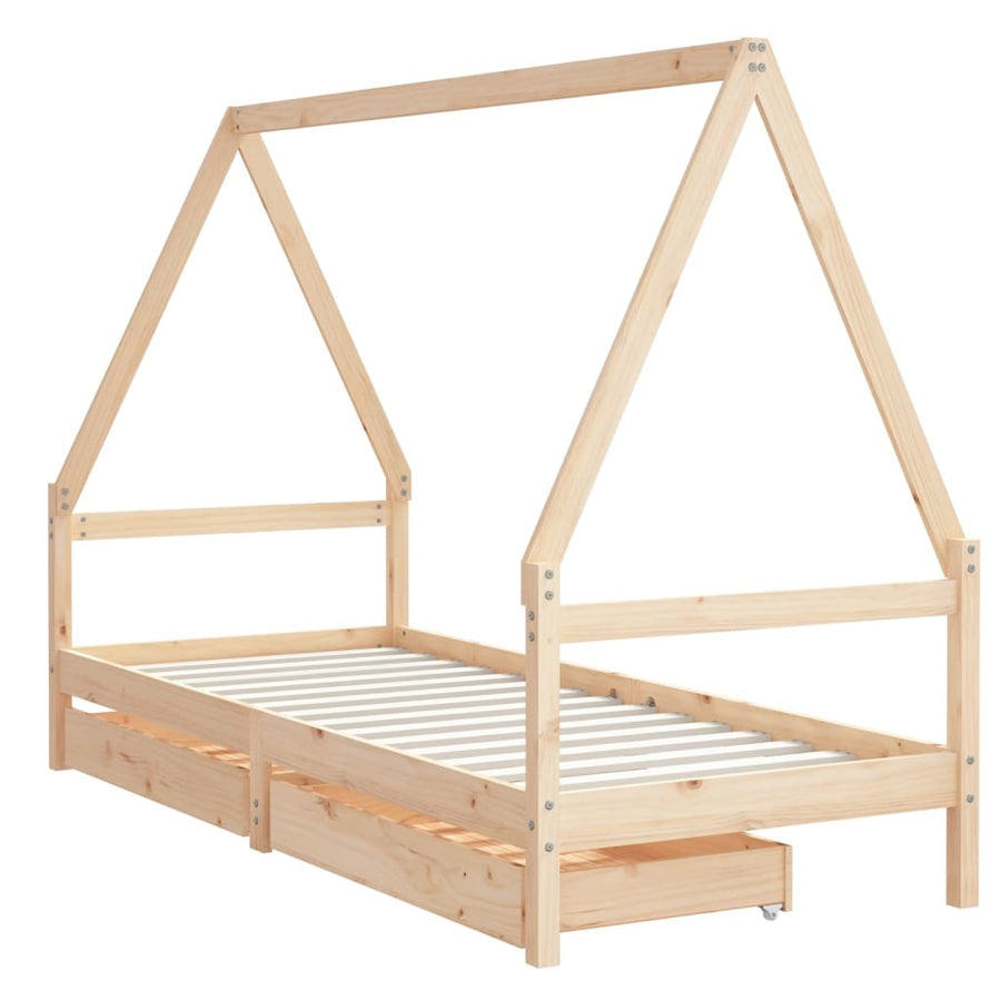 Kinderbedframe Met Lades 90X190 Cm Massief Grenenhout