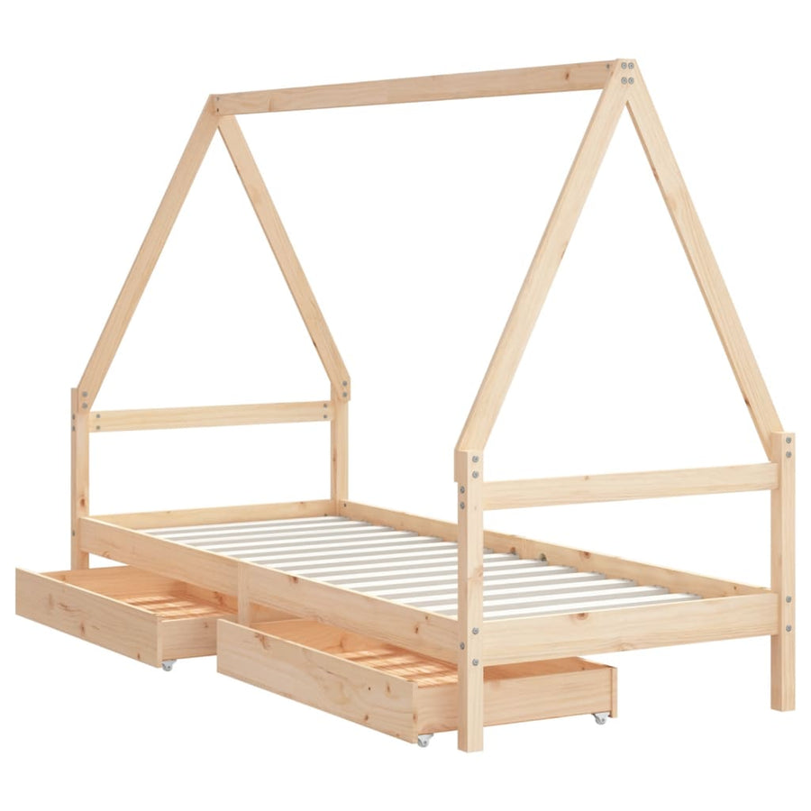 Kinderbedframe Met Lades 90X190 Cm Massief Grenenhout