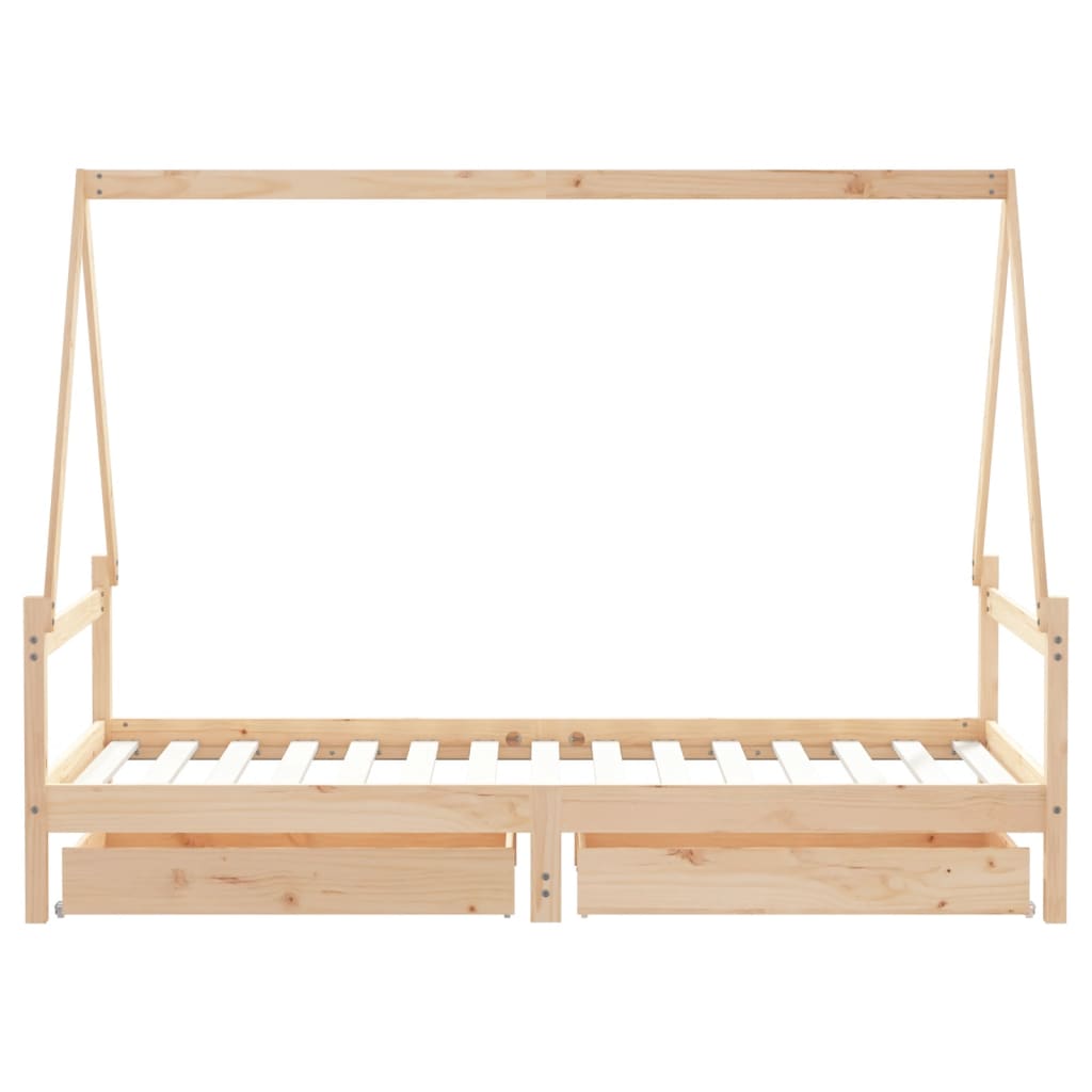 Kinderbedframe Met Lades 90X190 Cm Massief Grenenhout