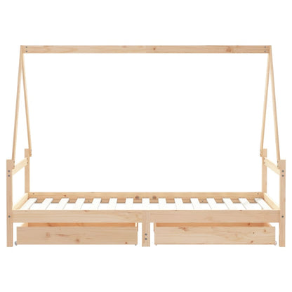 Kinderbedframe Met Lades 90X190 Cm Massief Grenenhout