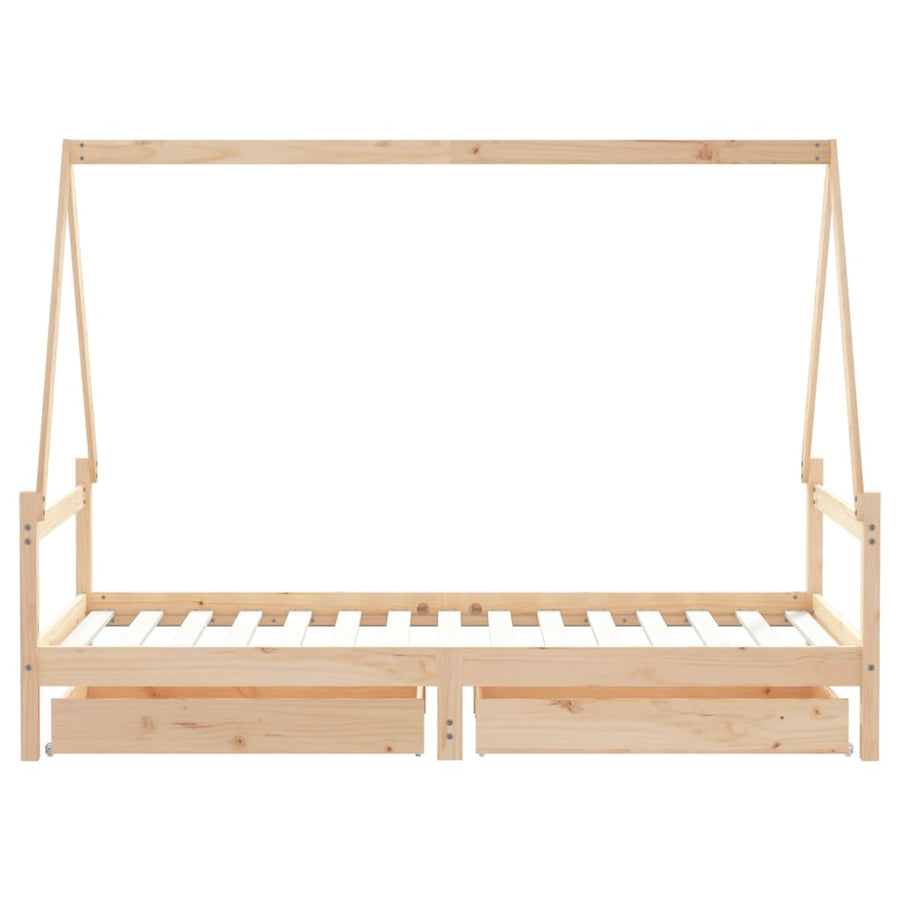 Kinderbedframe Met Lades 90X190 Cm Massief Grenenhout