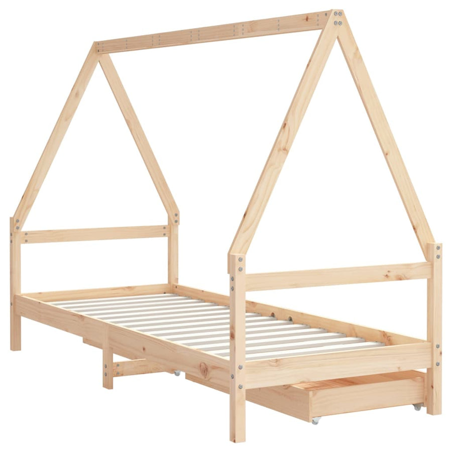 Kinderbedframe Met Lades 90X190 Cm Massief Grenenhout
