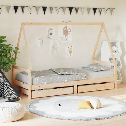 Kinderbedframe Met Lades 90X190 Cm Massief Grenenhout