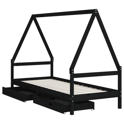 Kinderbedframe Met Lades 90X190 Cm Massief Grenenhout Zwart